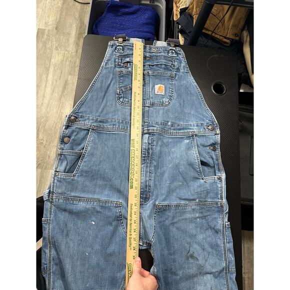 Carhartt Double Knee Denim Overalls Carpenter Workwear Utility 42x30 Distressed - Picture 7 of 16